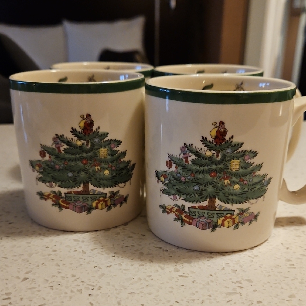 Spode Christmas Tree with Santa Topper Mugs, Set of 4